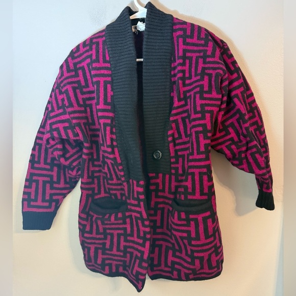 Dior Sweaters - Christian Dior Separates Vintage Lambswool Cardigan Pink & Black Print Size S